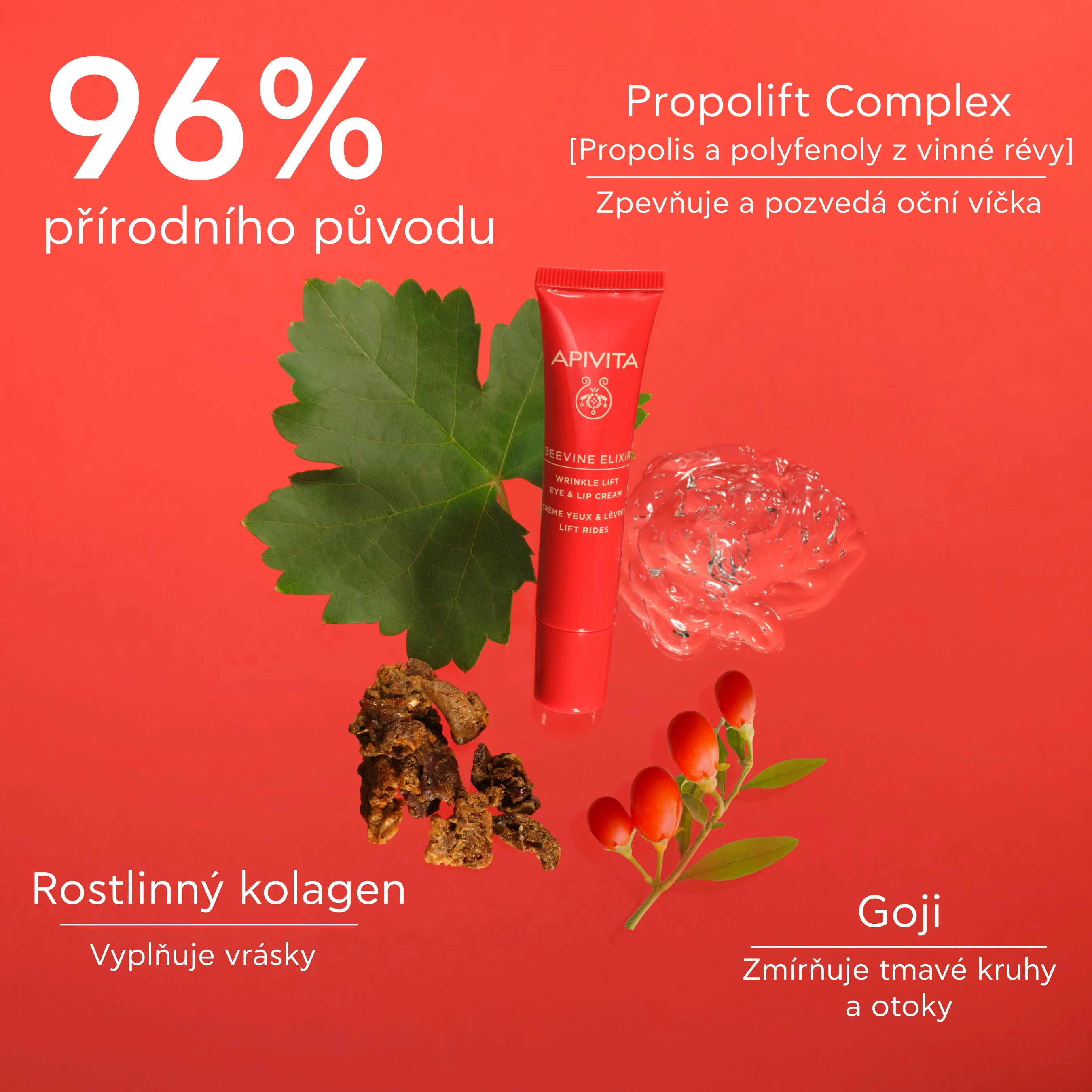 APIVITA BeeVine Elixir Lift Eye and Lip Cream krém na oči a rty proti vráskám 15 ml