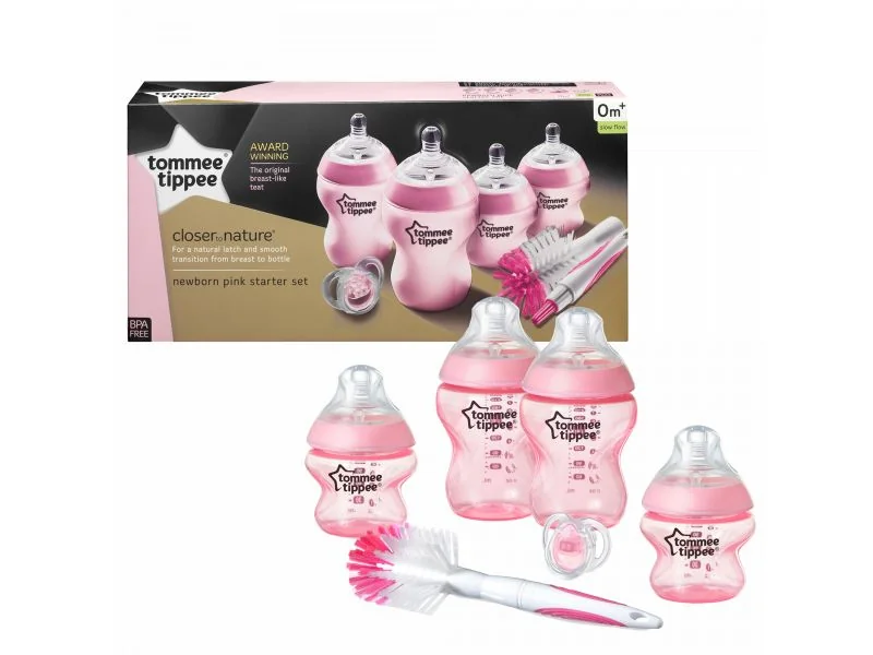 Tommee Tippee Sada kojeneckých lahviček C2N s kartáčem růžová
