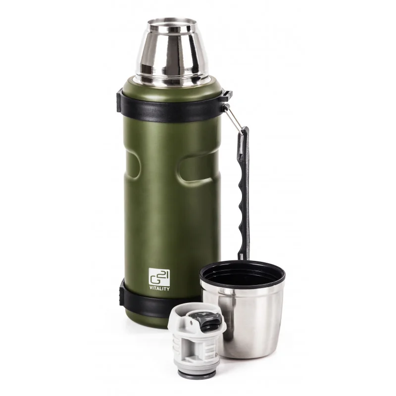 G21 Termoska na pití 1000 ml, khaki zelená s rukojetí