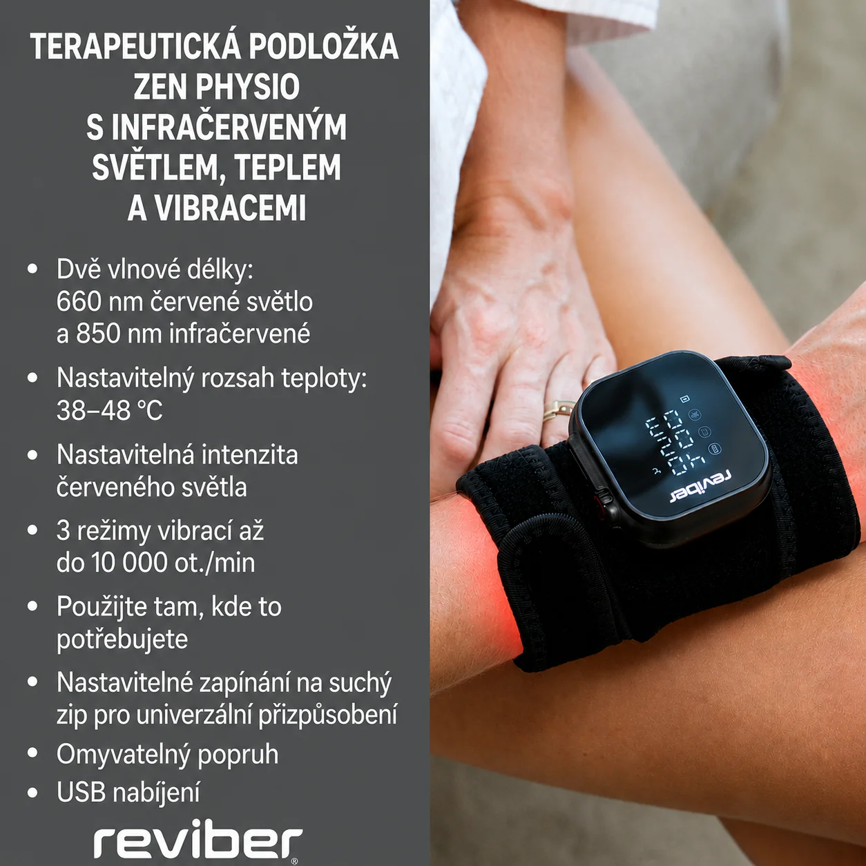 Reviber Pás s infračerveným LED světlem černý