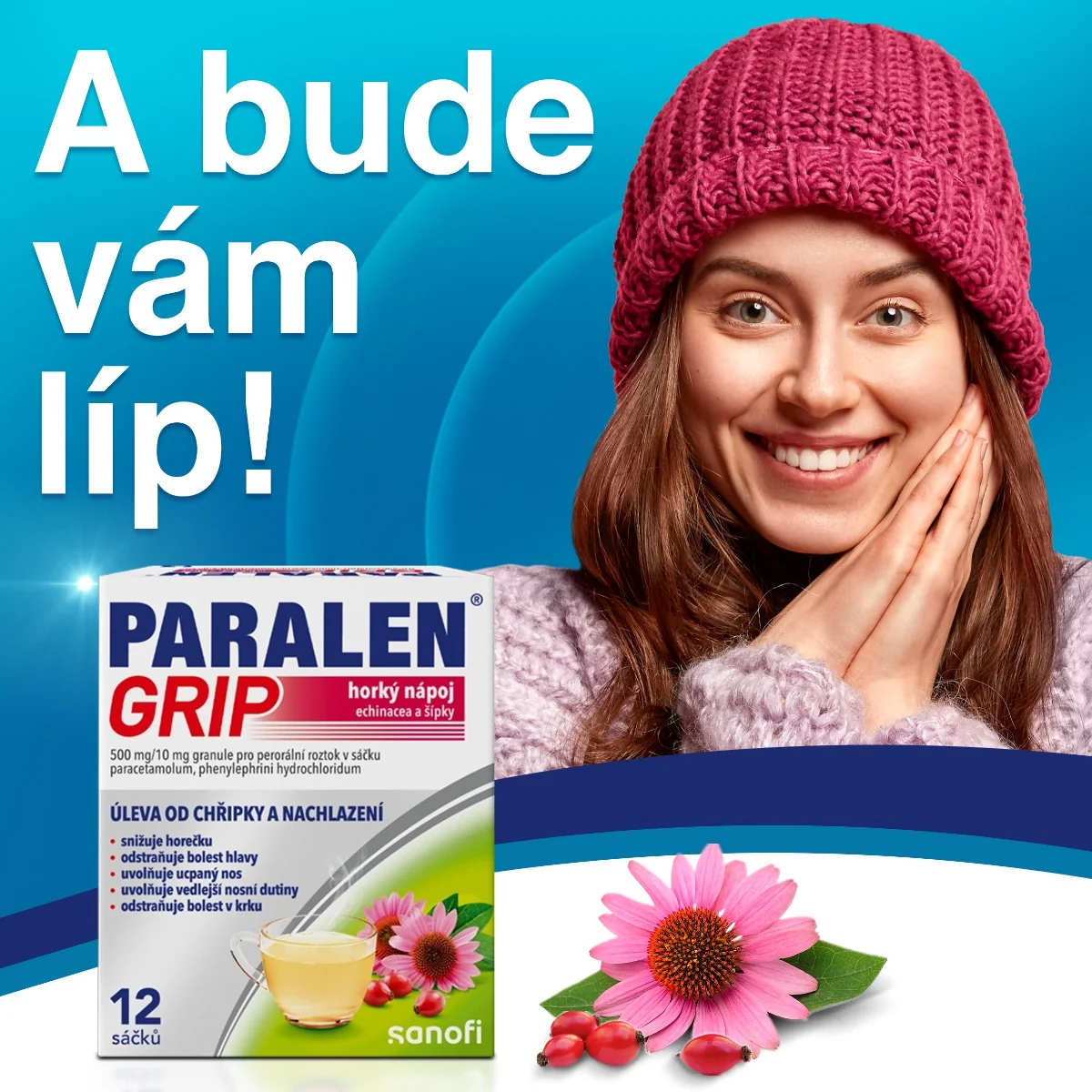 Paralen Grip Horký nápoj echinacea a šípky 12 sáčků