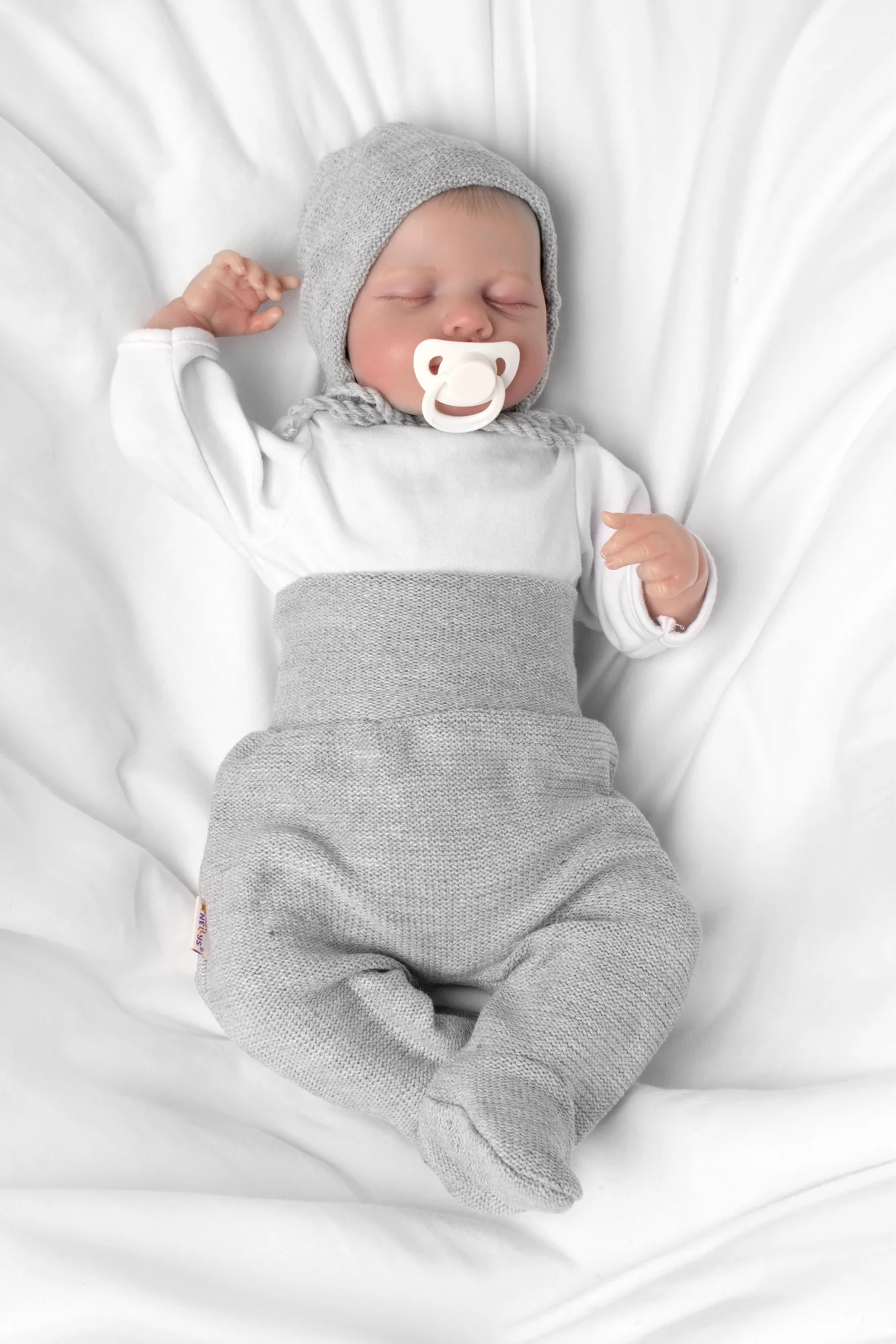 Baby Nellys Pletené kojenecké polodupačky Hand Made, šedé, vel. 62