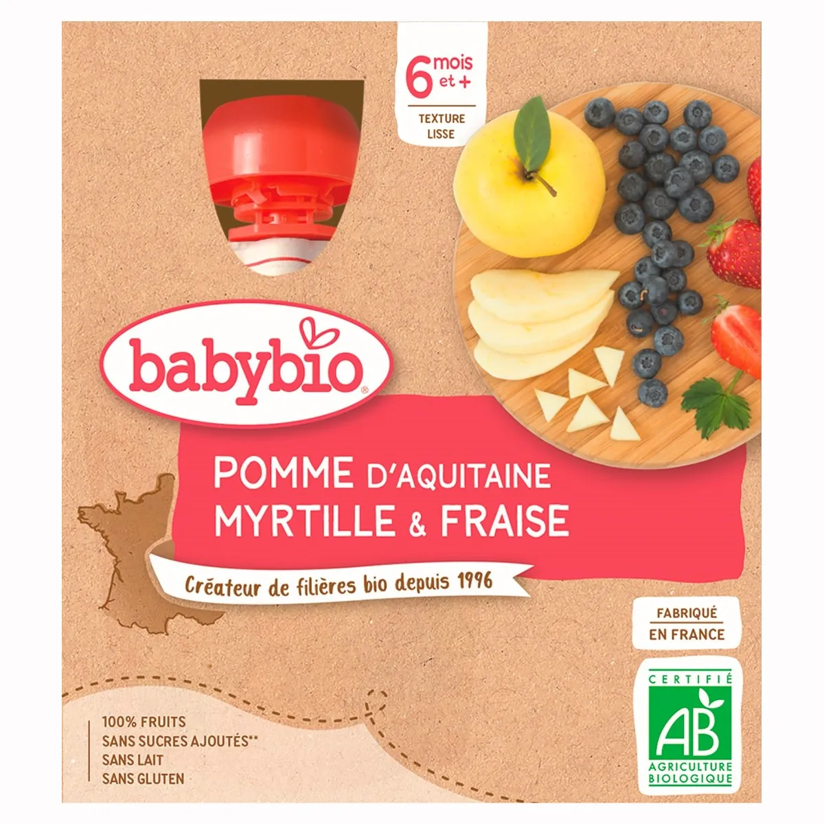 Babybio Jablko, borůvky a jahody kapsičky 4x90 g