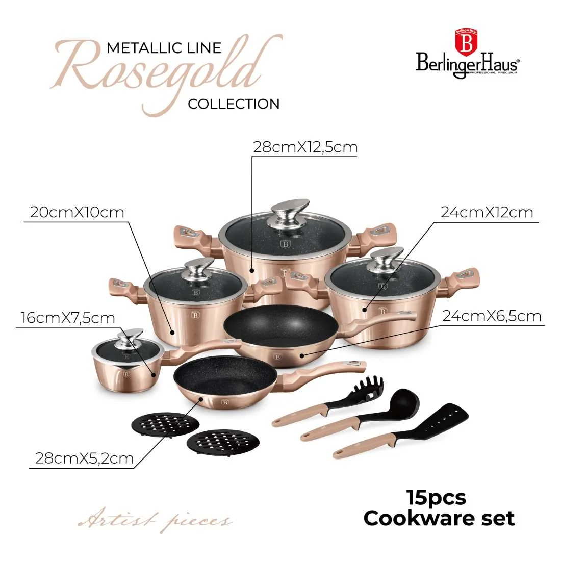 Berlingerhaus Sada nádobí s mramorovým povrchem 15 ks Rosegold Metallic Line