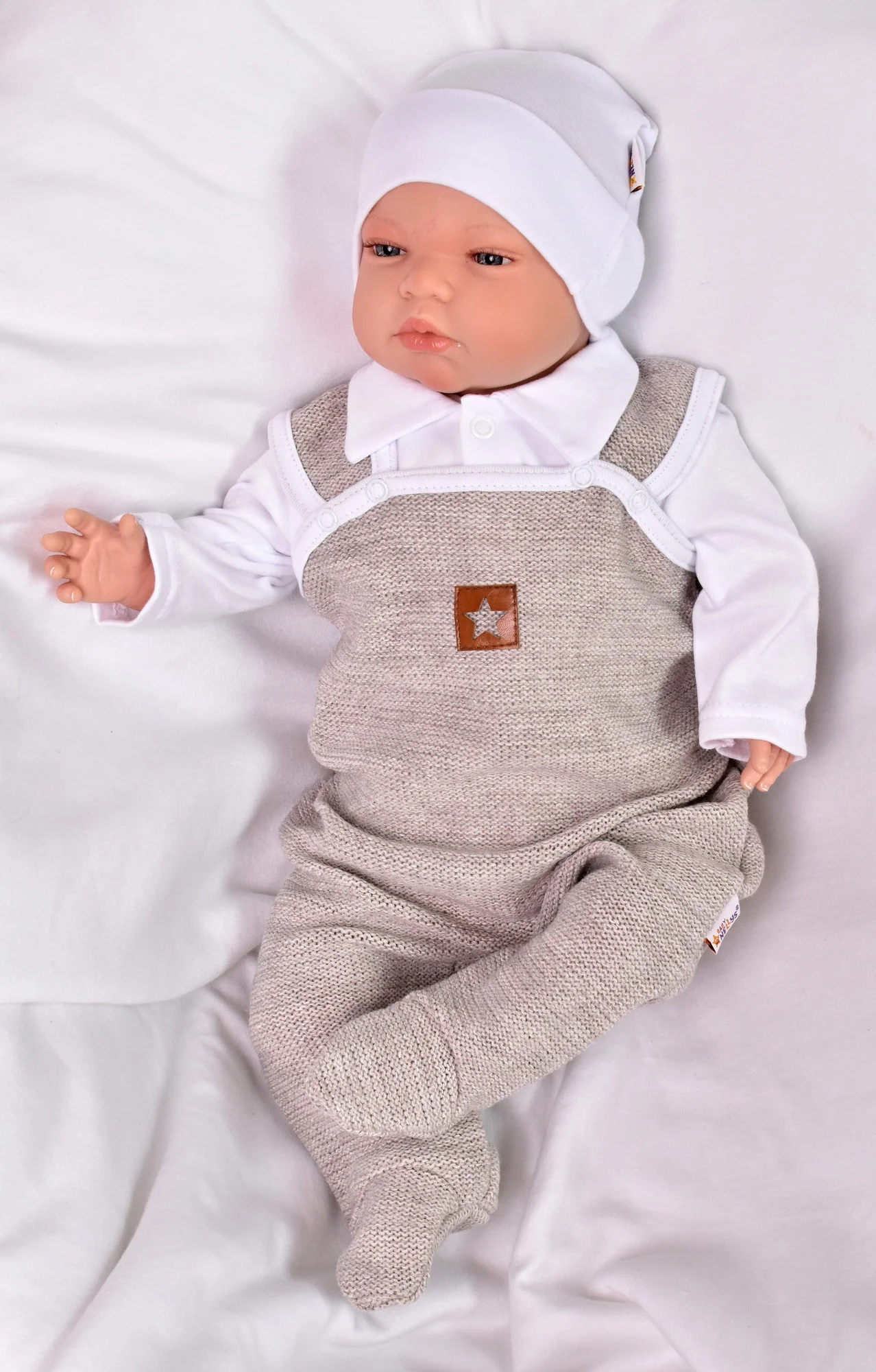 Baby Nellys 2D sada Star, body dl. rukáv,pletené dupačky, béžové,62