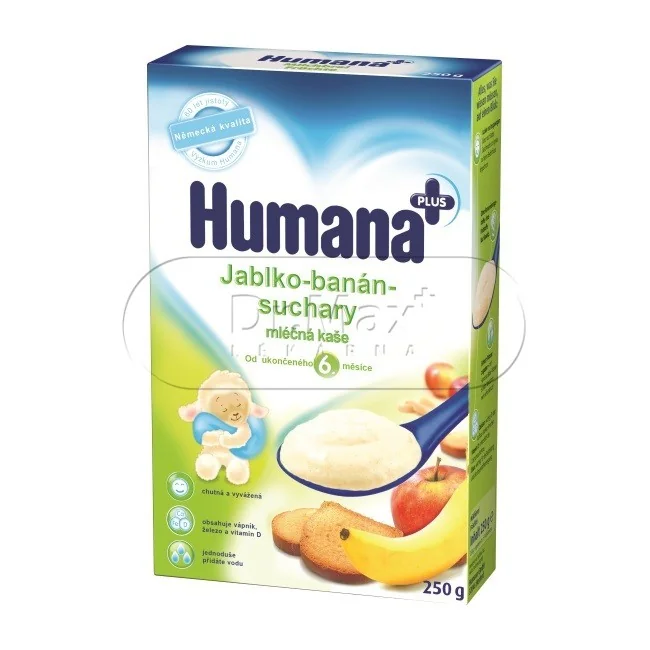 Humana kaše mléčná 250g jablko-banán-suchary 6M