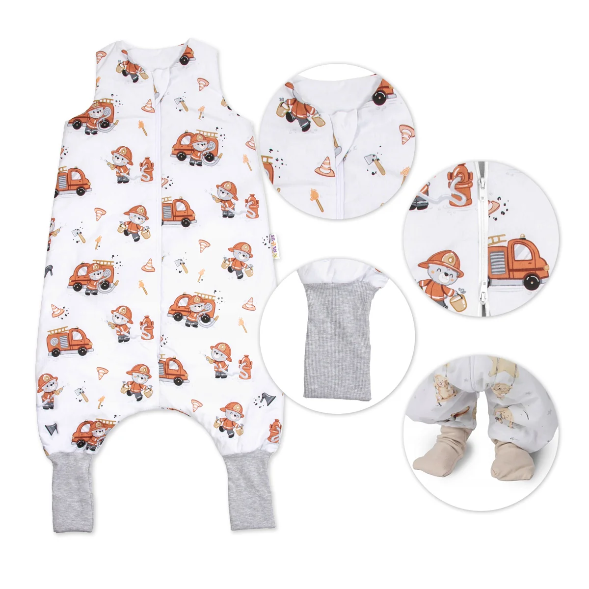 Baby Nellys Spací vak se zahrnovacími nohavičkami Baby fireman, vel. S, 68/86