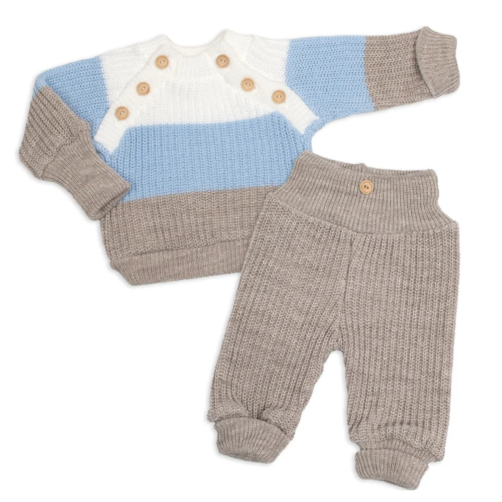 Baby Nellys Rostoucí pletený svetřík a kalhoty s knoflíčky Boy, 2D - proužky, vel. 68/74 