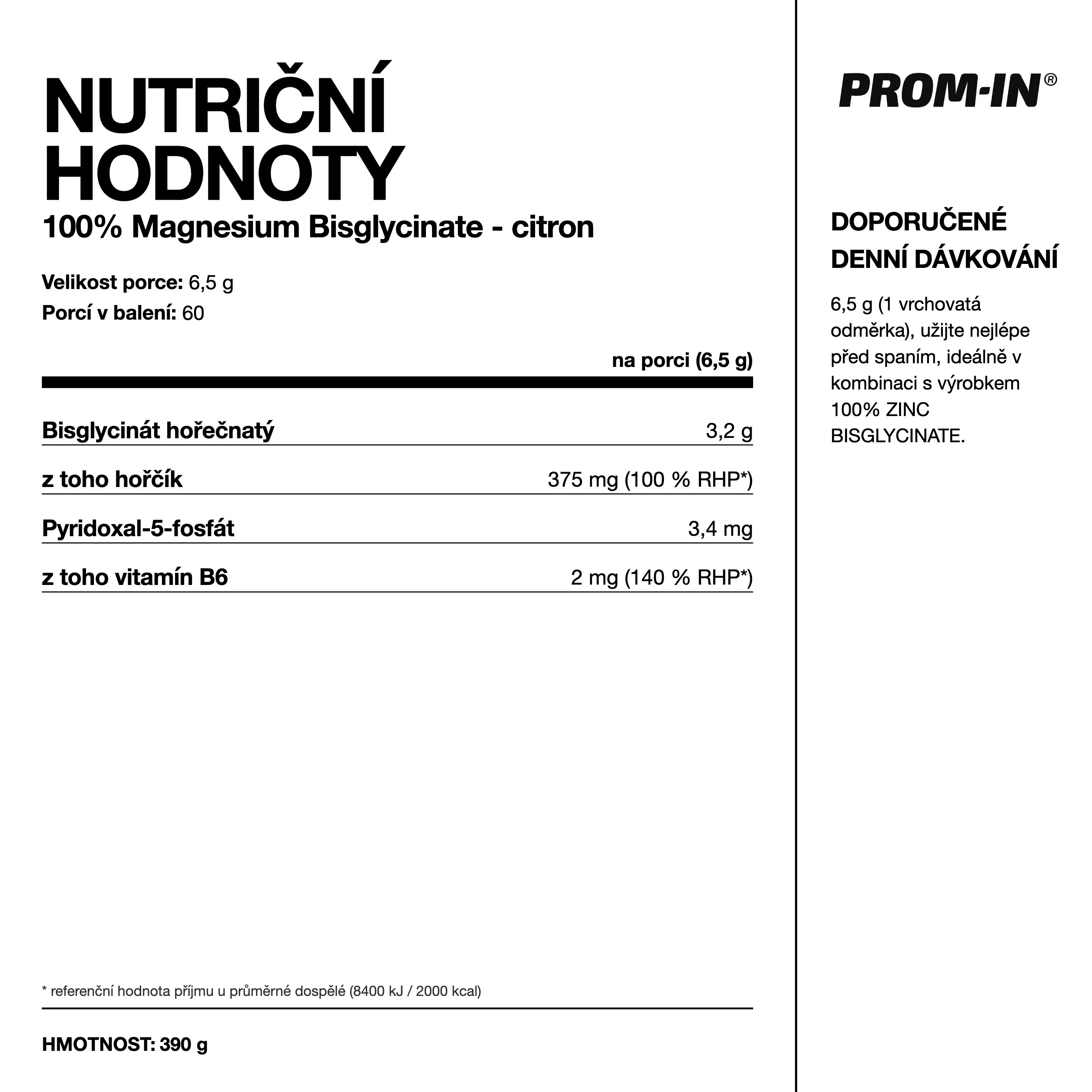 PROM-IN Magnesium Bisglycinate 100% Citron 390 g