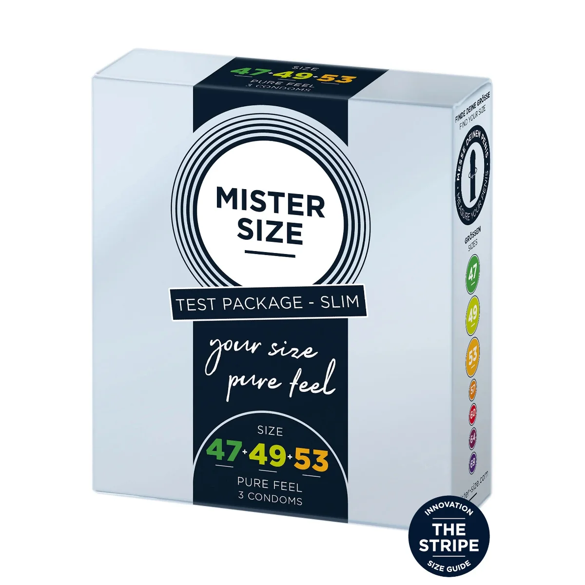 Shunga Pure Feel - Testovací balíček Slim - Kondomy 47, 49, 53 mm - 3 kusy