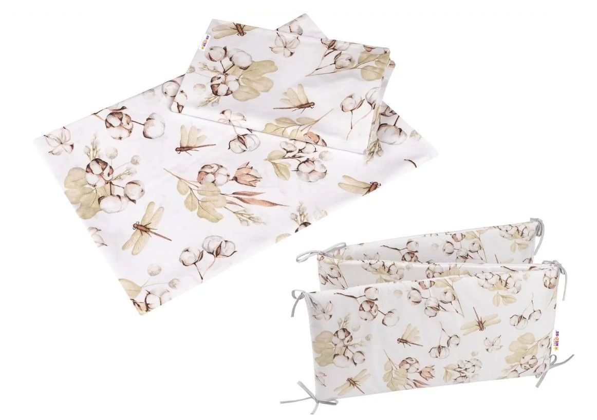 Baby Nellys 3-dílná sada Mantinel s povlečením COTTON Premium, bílá/béžová