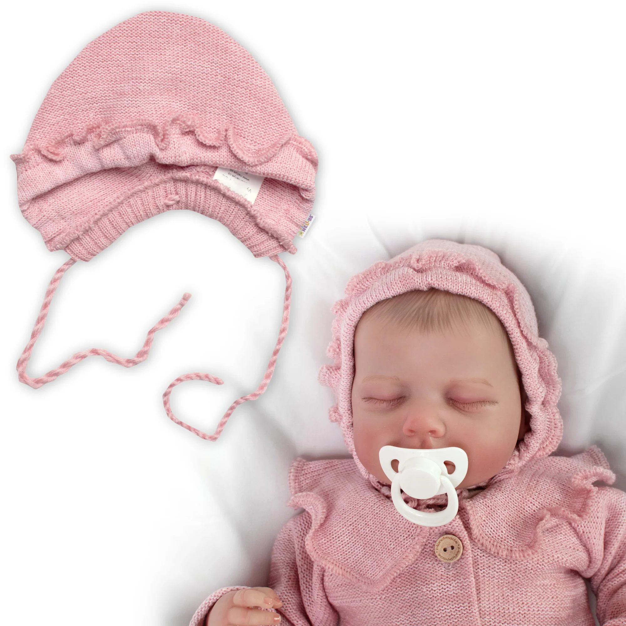 Baby Nellys Pletená čepička bonetka Girl, pudrová, 68/74
