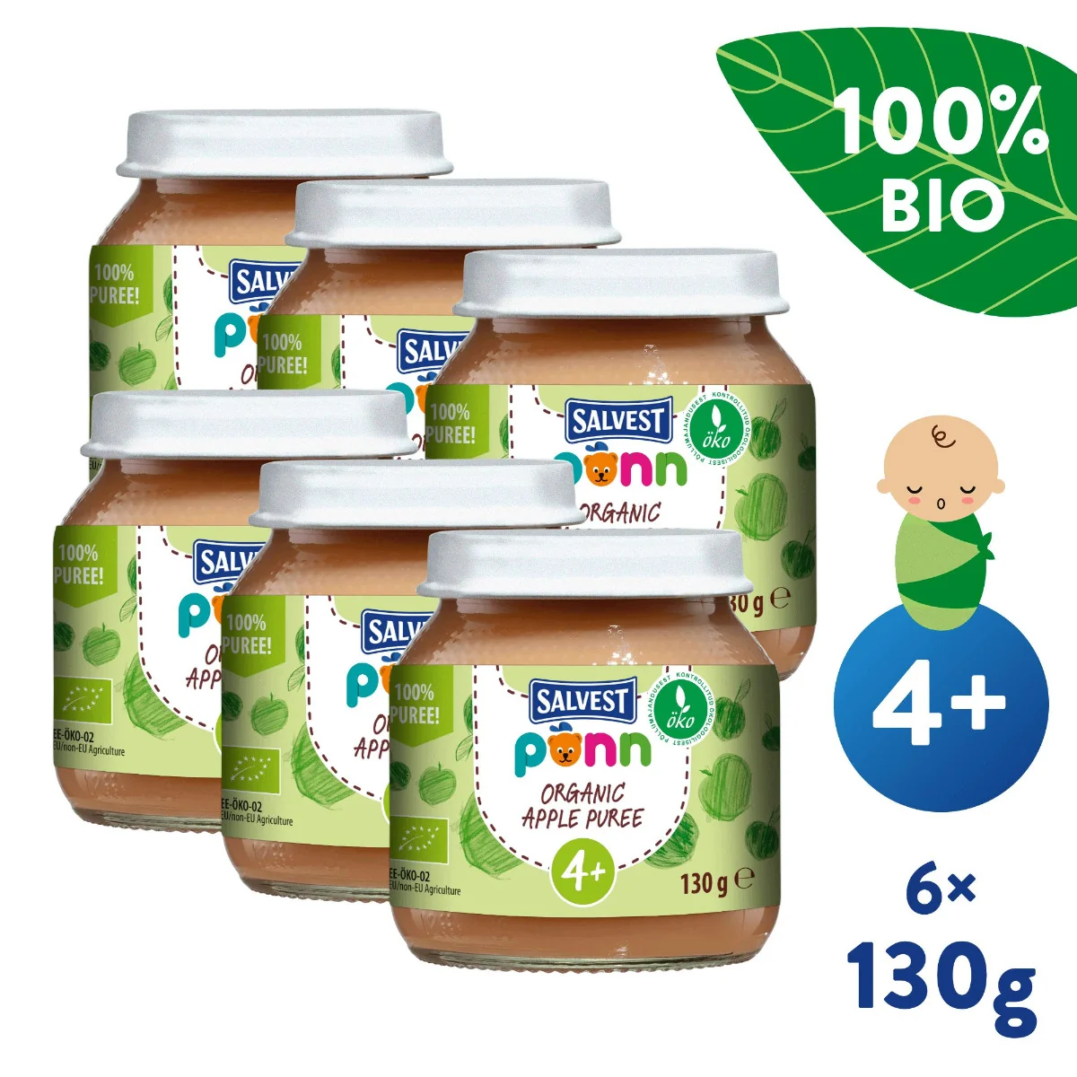 SALVEST Põnn BIO Jablko 100% 6x130 g