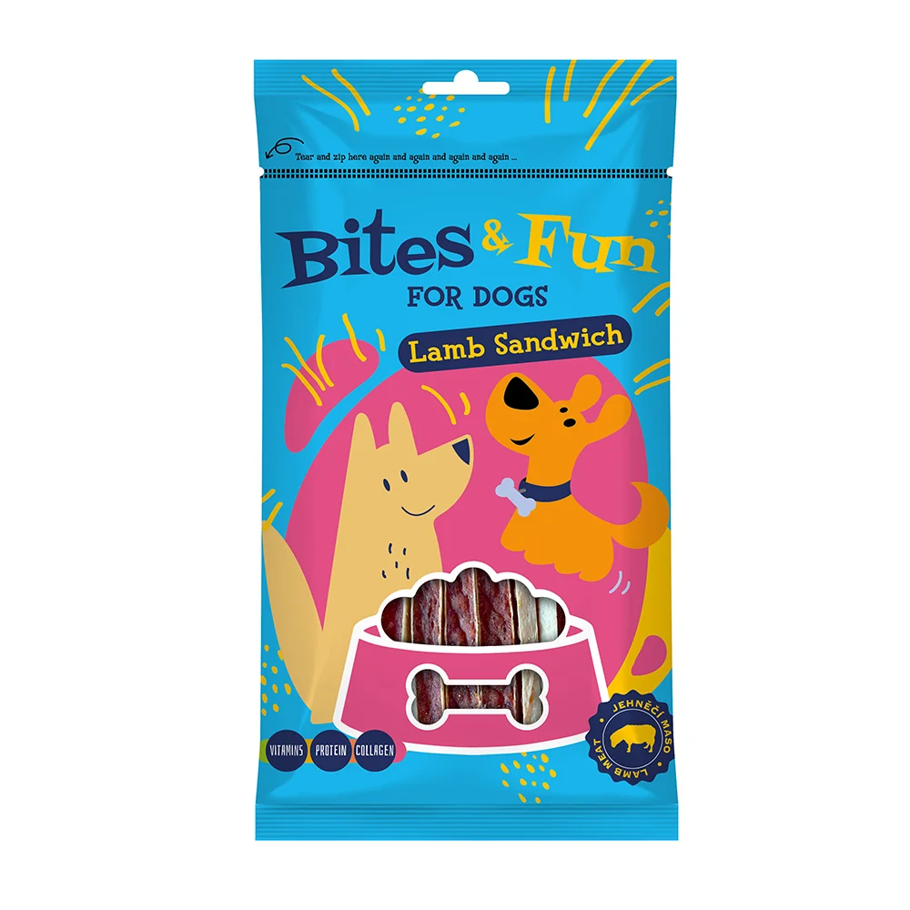 Akinu BITES & FUN Jehněčí & kachní & kuřecí pamlsek pro psy 10 balení 85 g 