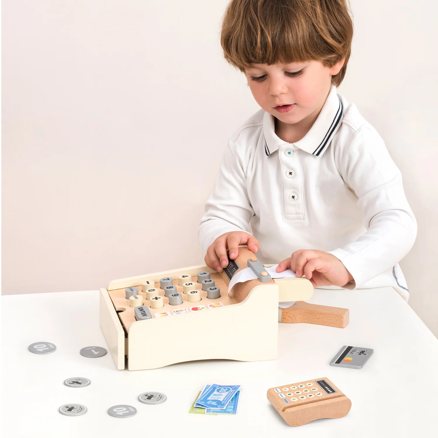 New Classic Toys Dřevěná dětská pokladna s doplňky