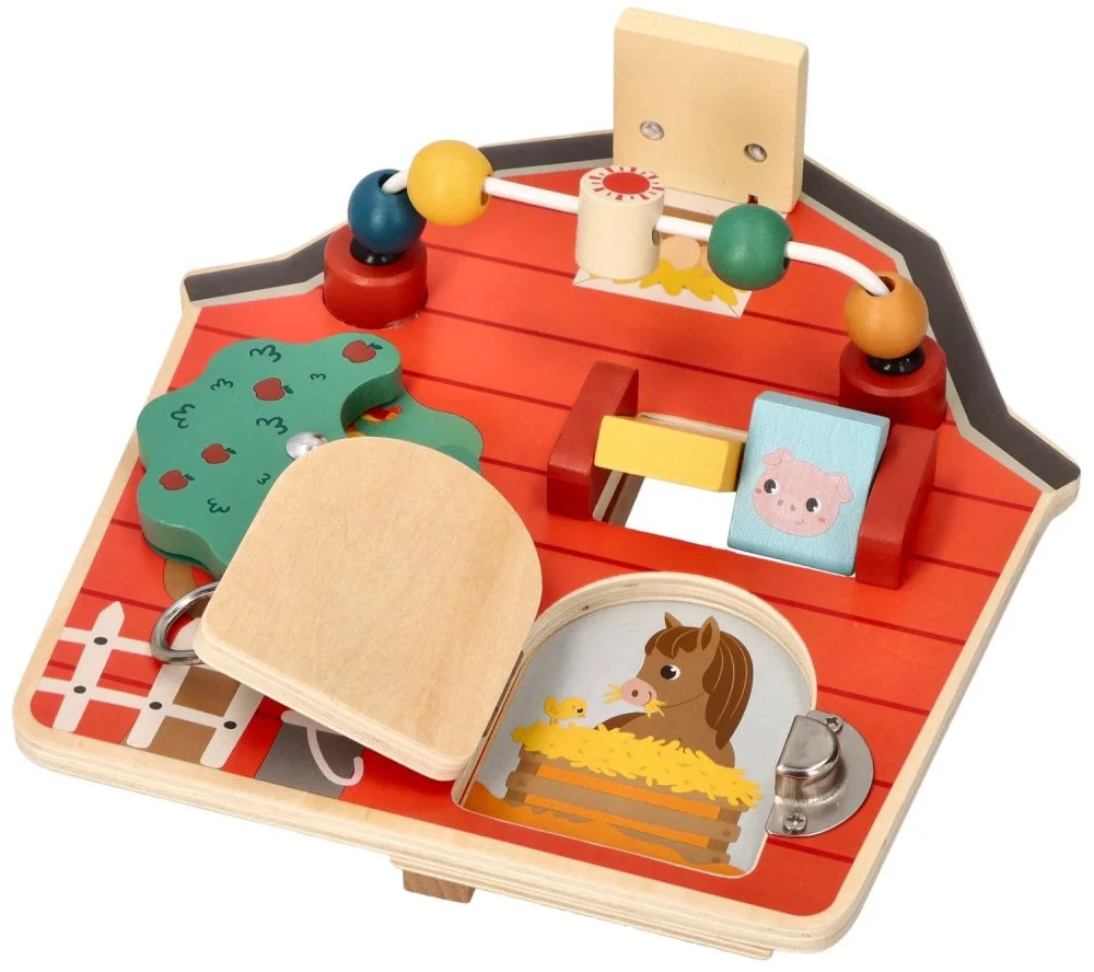 Adam Toys Aktivní montesori edukační dřevěná tabule, Farma - červená