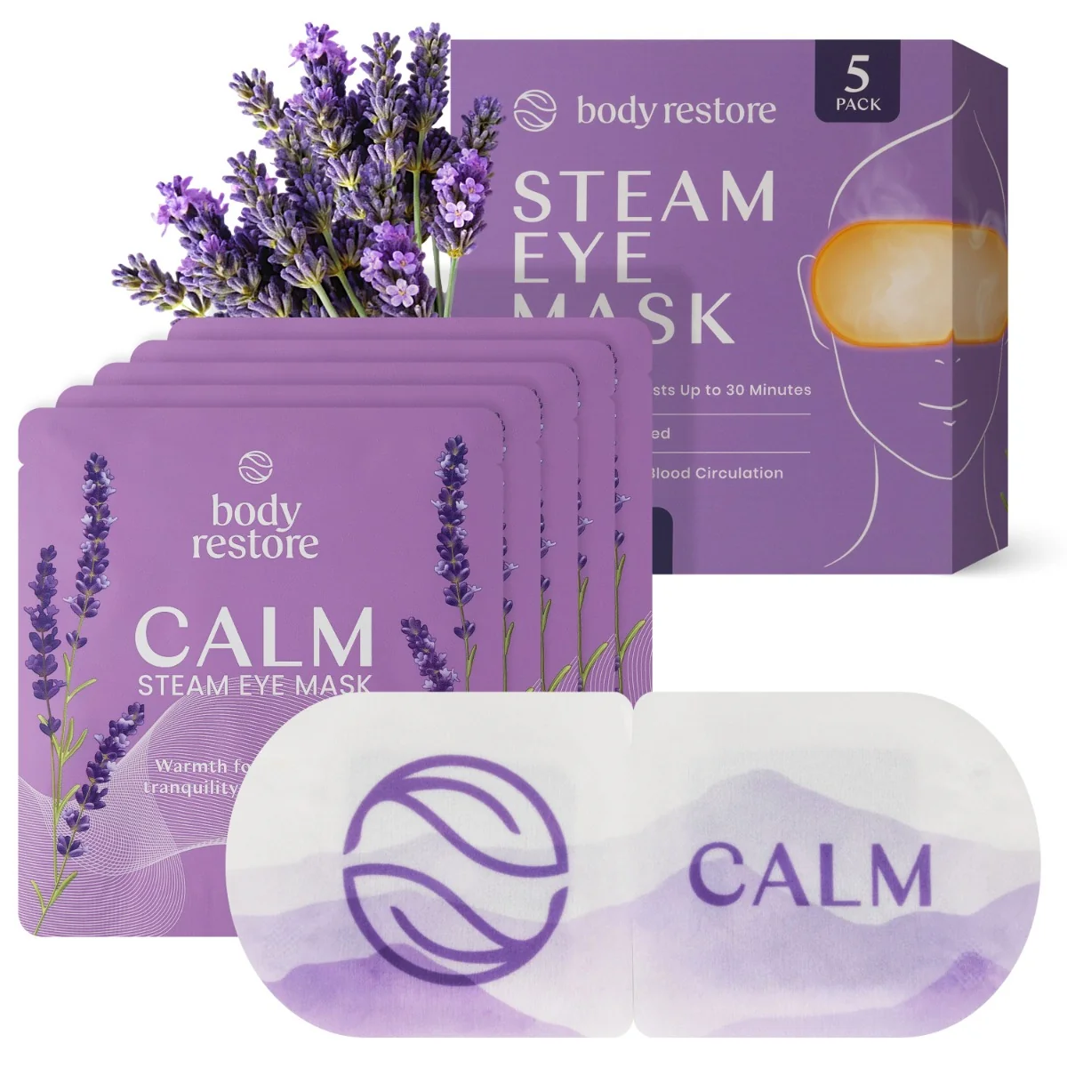 Body Restore Samozahřívací relaxační maska na oční okolí levandule 5 ks