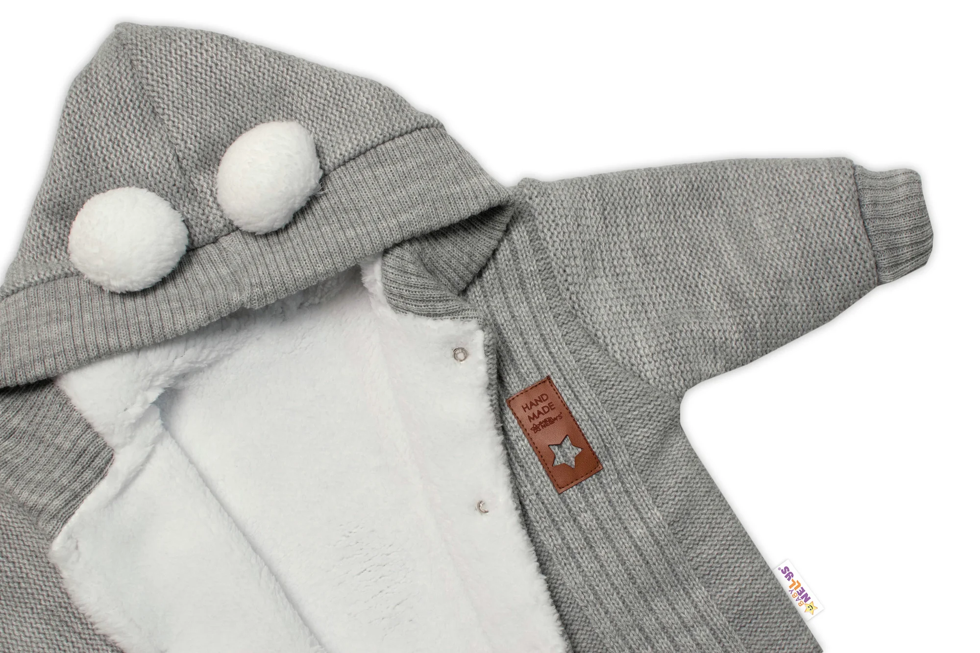 Baby Nellys Pletená kombinéza/overal LUX STAR s kožíškem - dvouvrstvá, šedá vel. 68
