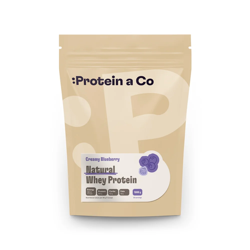 Protein a Co Protein Natural whey prémiový bez chemie 1 000 g Creamy blueberry
