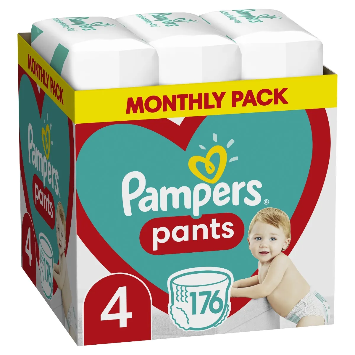 Pampers Pants vel. 4 Monthly Pack 9-15 kg plenkové kalhotky 176 ks