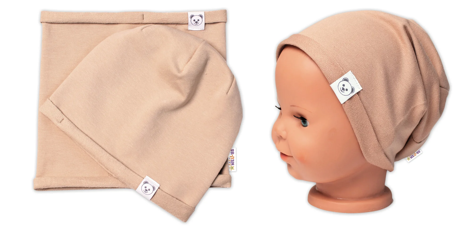 Baby Nellys Čepice s nákrčníkem bavlna, Little Bear, béžová