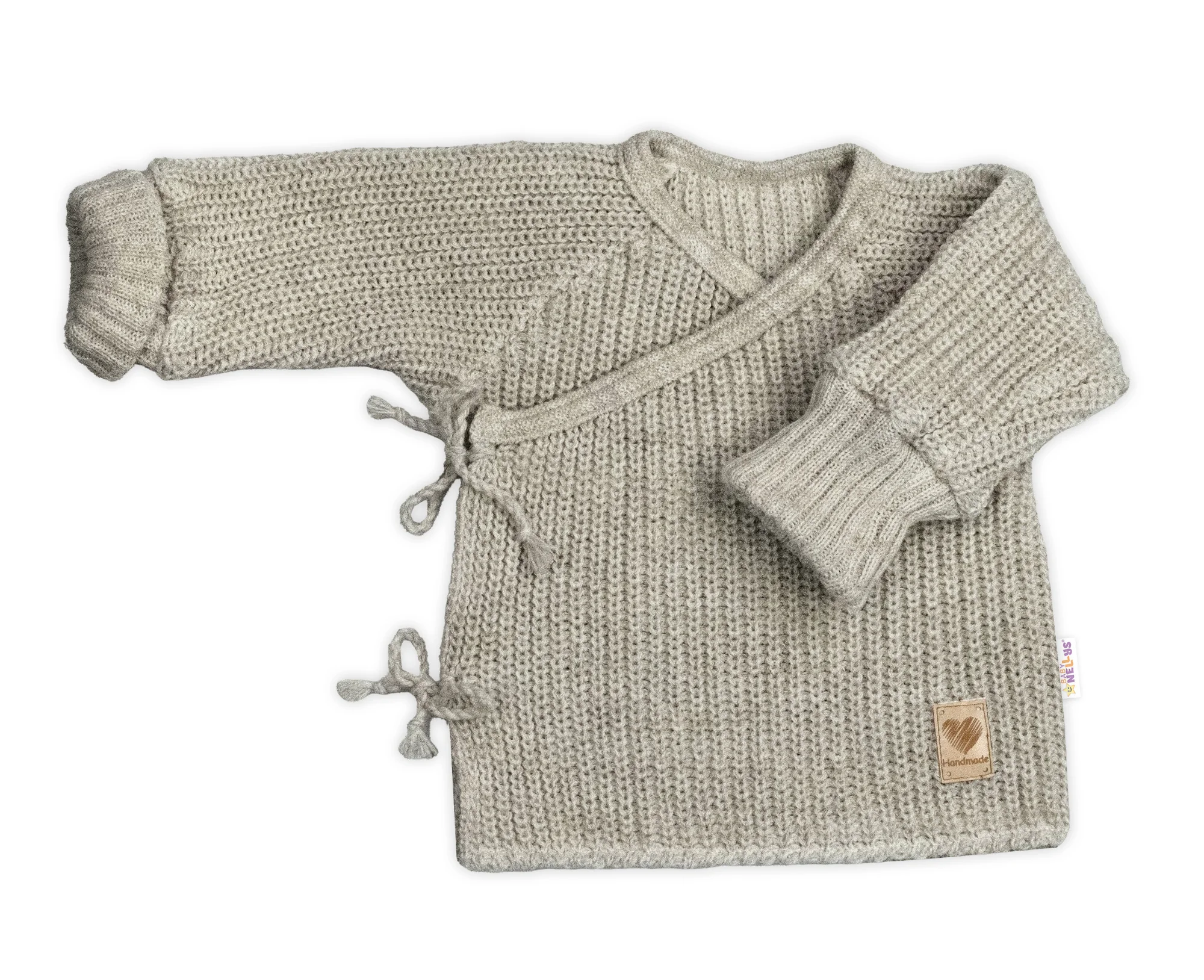 Baby Nellys Kojenecký svetřík, rostoucí, na zavazování na boku - tm. béžová