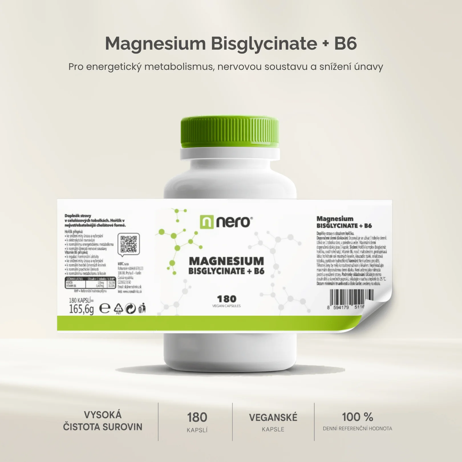 NERO Magnesium Bisglycinate + B6 180 kapslí