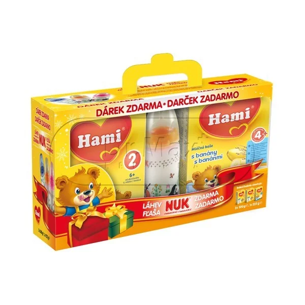 Hami 2 2x500g + Hami kaše s banány 225g + NUK láhev