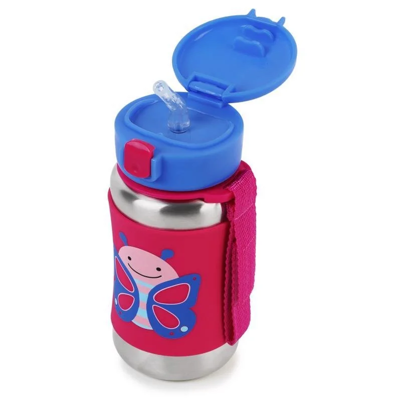 SKIP HOP Zoo Láhev s brčkem na vodu nerez Motýlek 12m+
