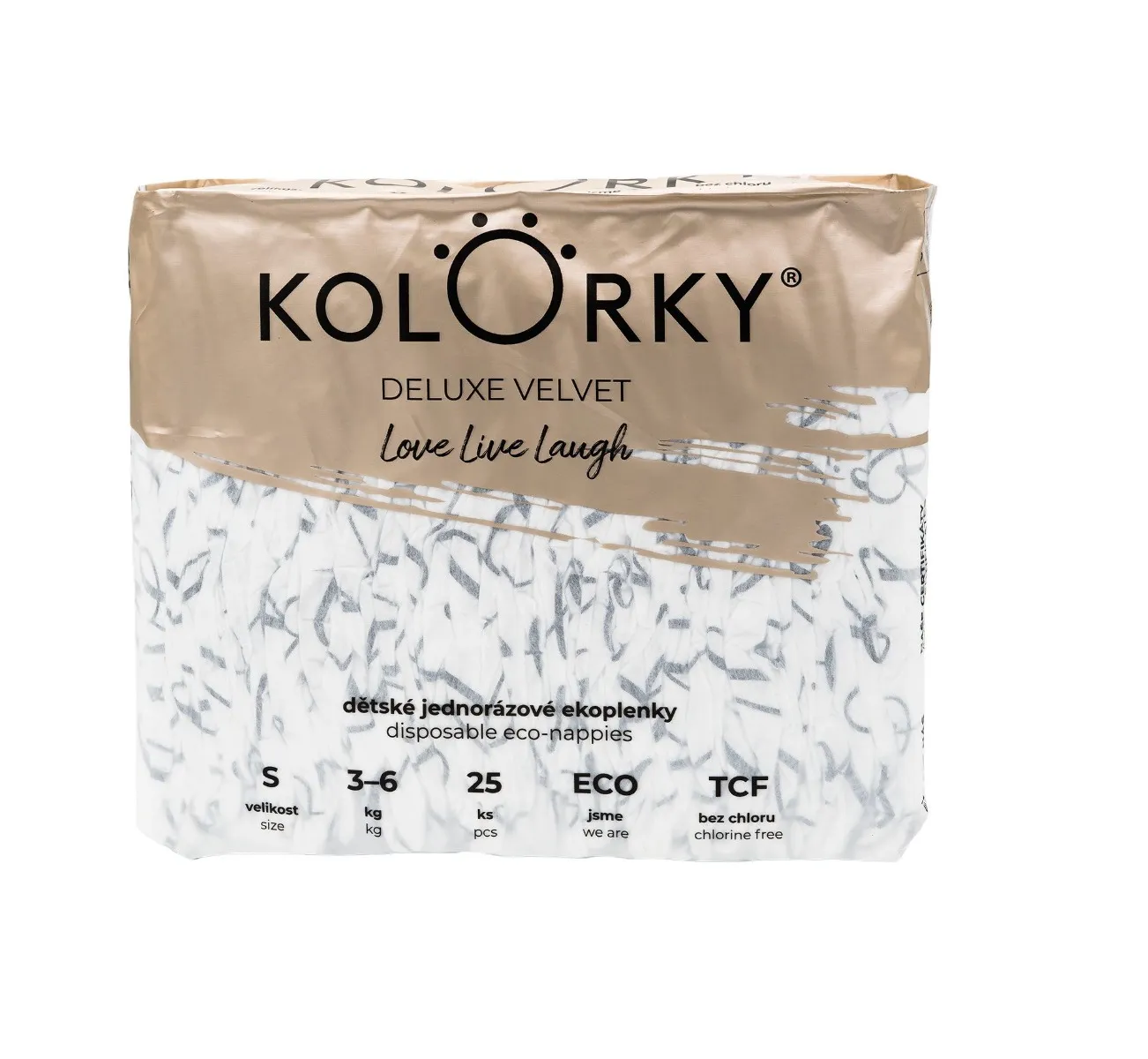 KOLORKY DELUXE VELVET Jednorázové eko plenky se sametovým povrchem vel. S 3-6 kg 25 ks