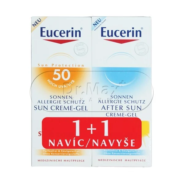 EUCERIN SUN SPF50 Ochranný gel na slun. alergii + Regenerační gel po opalování ZDARMA