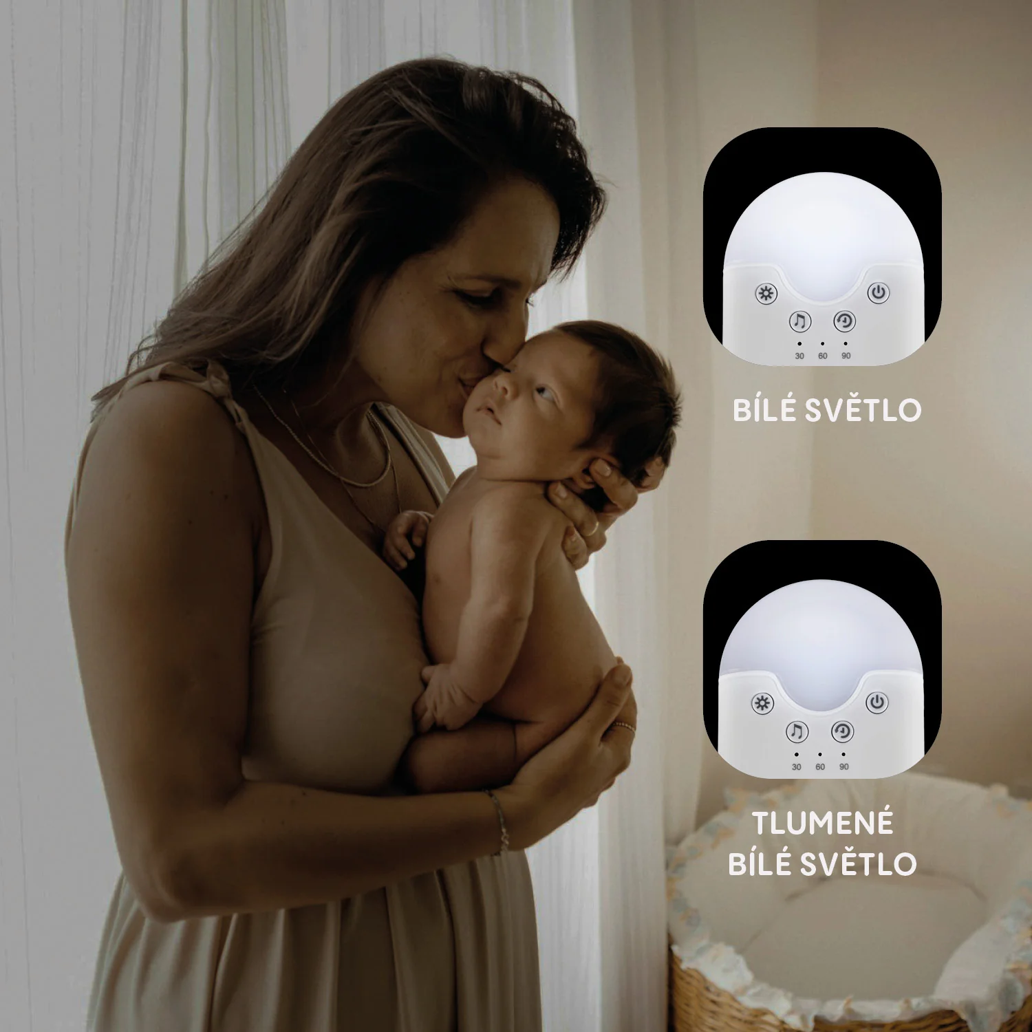 Zopa Přenosný usínací modul s LED světlem, bílým šumem a zvuky, White