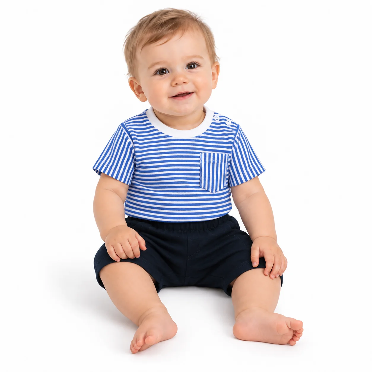 Baby Nellys Tričko s kapsičkou, krátký rukáv + kraťásky, 2D, , bavlna, proužek/granát