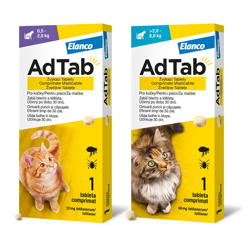 AdTab Žvýkací tablety pro kočky 0,5-2 kg 12 mg 1 tableta