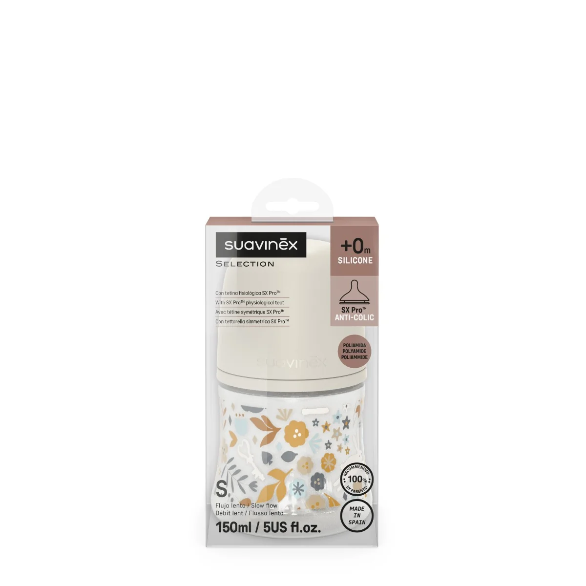 Suavinex Wonderland Kojenecká láhev průtok S 0m+ 150 ml 1 ks liberty krémová