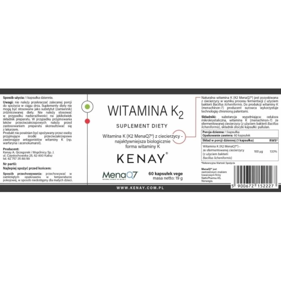 Kenay Vitamin K2 MenaQ7 100 µg 60 kapslí