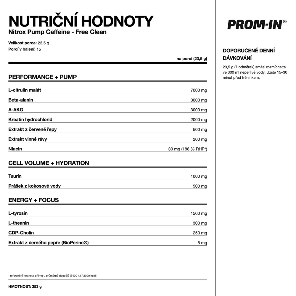 PROM-IN Nitrox Pump caffeine free clean 10x23,5 g cola-lemon