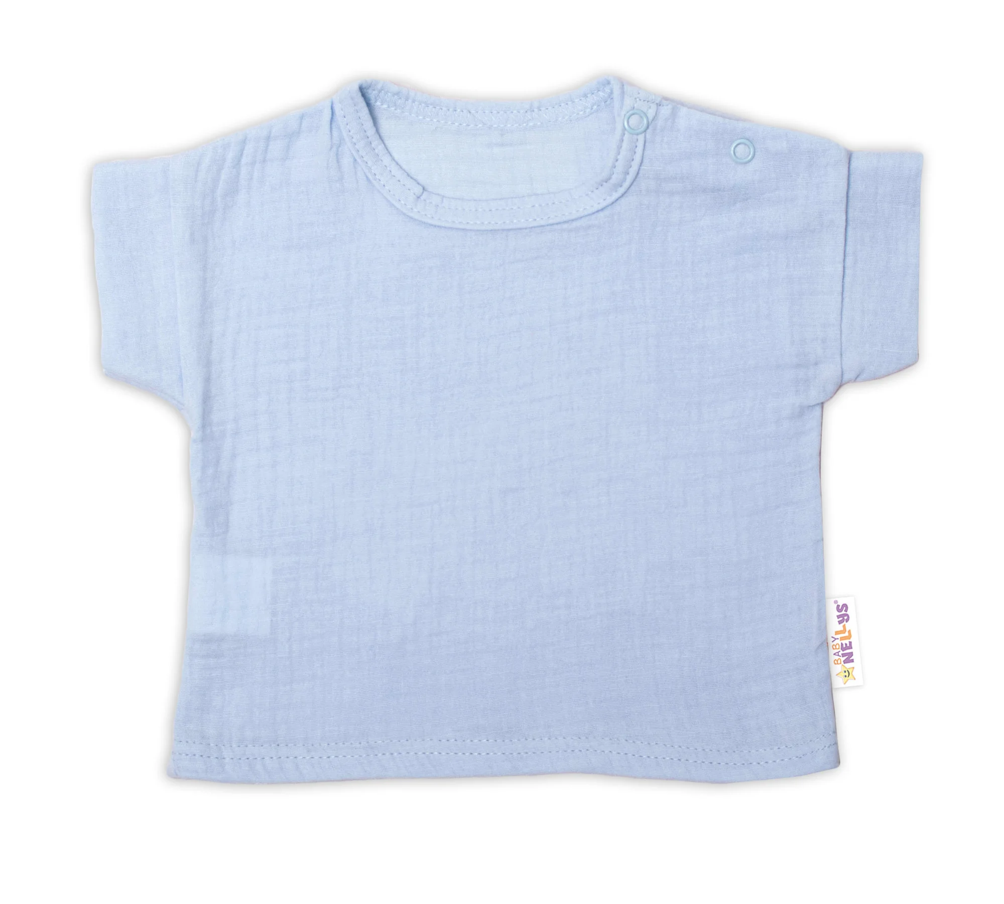 Baby Nellys 2-dílná mušelínová soupravička, tričko + kraťasky BOY, světle modrá