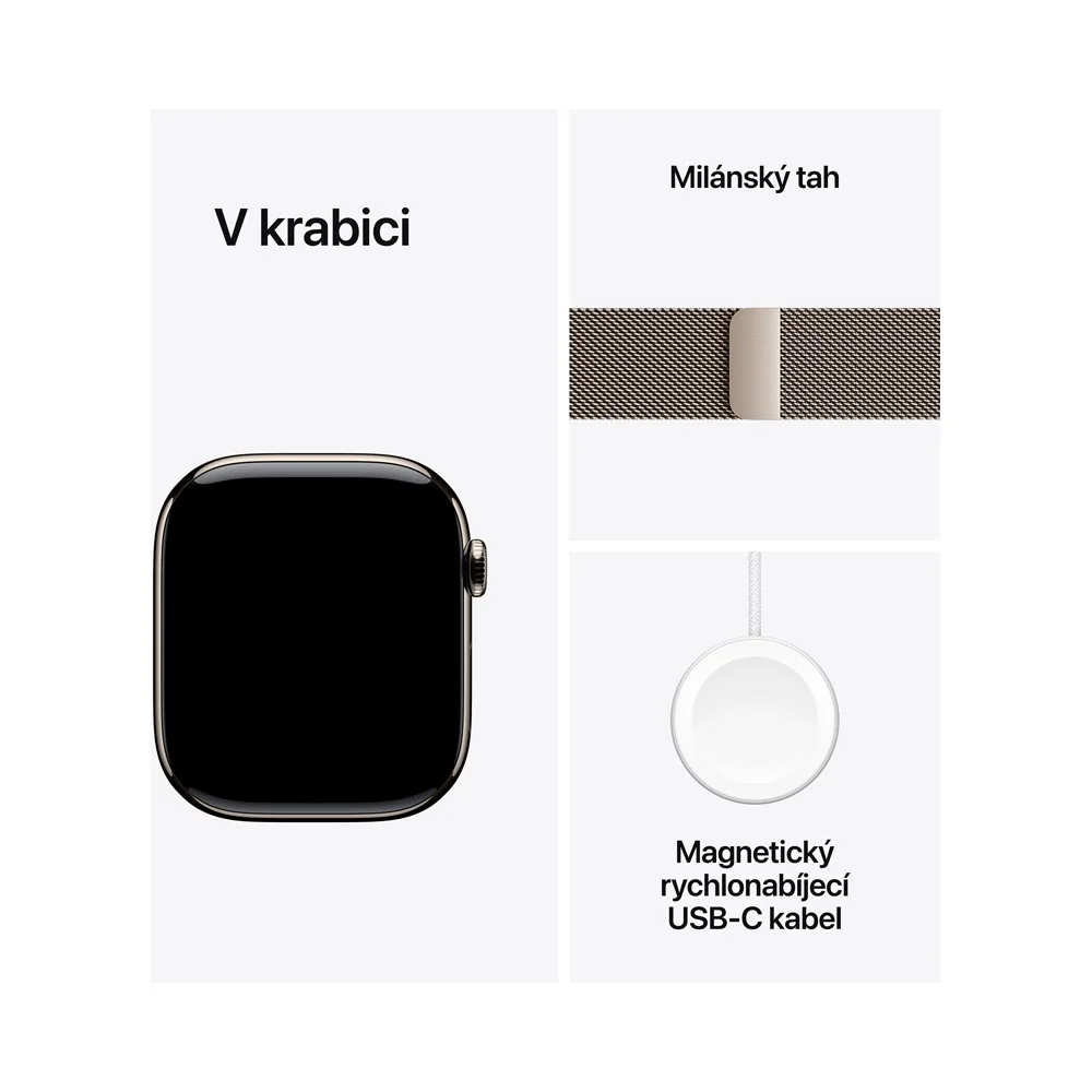 Apple Watch 11 46 mm titan, milánský řemínek M/L chytré hodinky