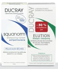DUCRAY Squanorm šampon na suché lupy 200ml + DUCRAY Elution šampon na citl. vlas. pokožku 200ml