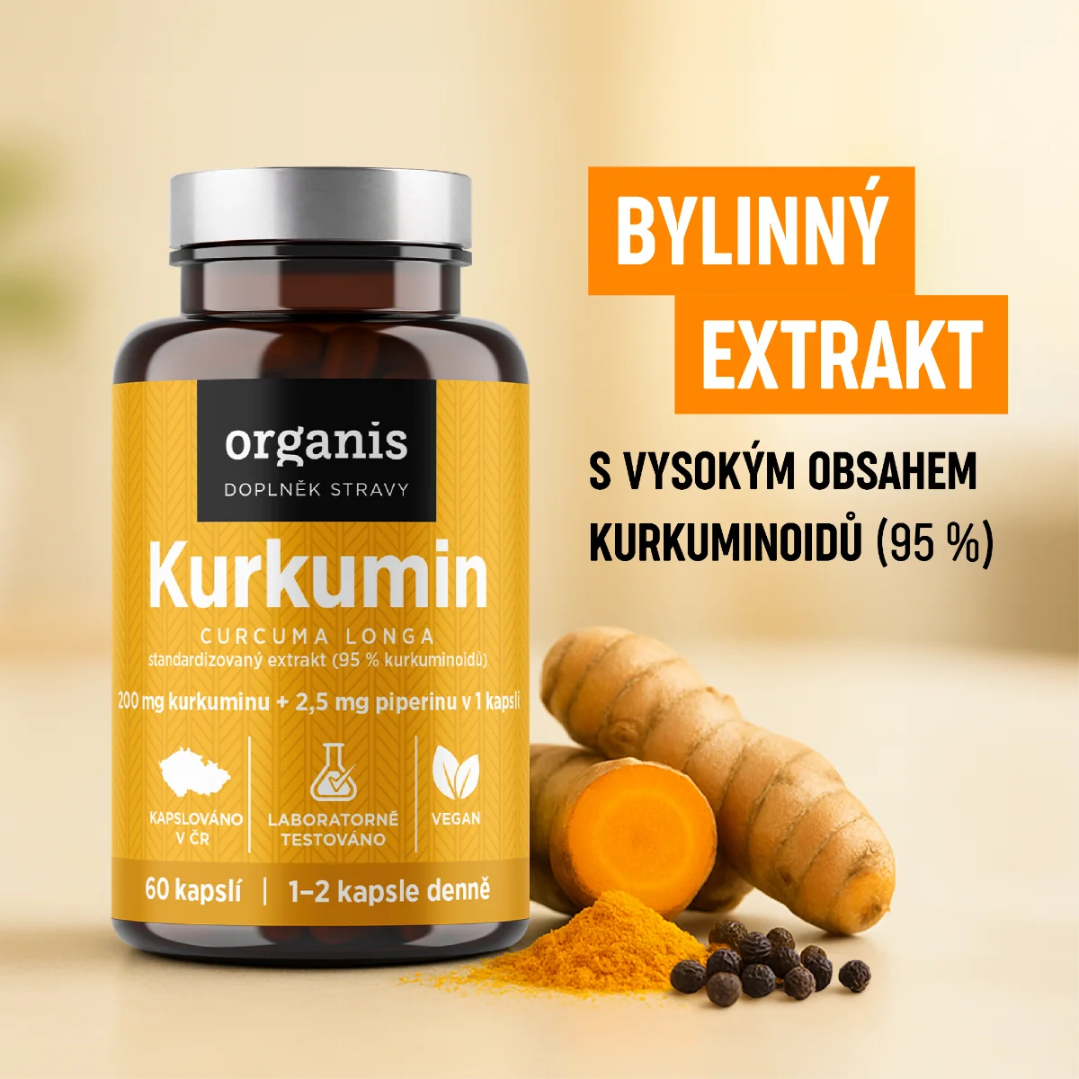Organis Kurkumin + piperin 60 kapslí