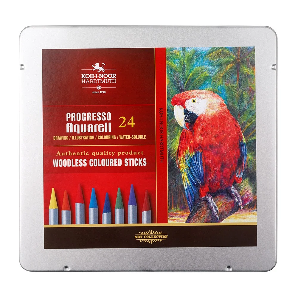 KOH-I-NOOR PROGRESSO AQUARELL 8784/24 - akvarelové pastelky v laku v plech. pouzdře - 24 ks