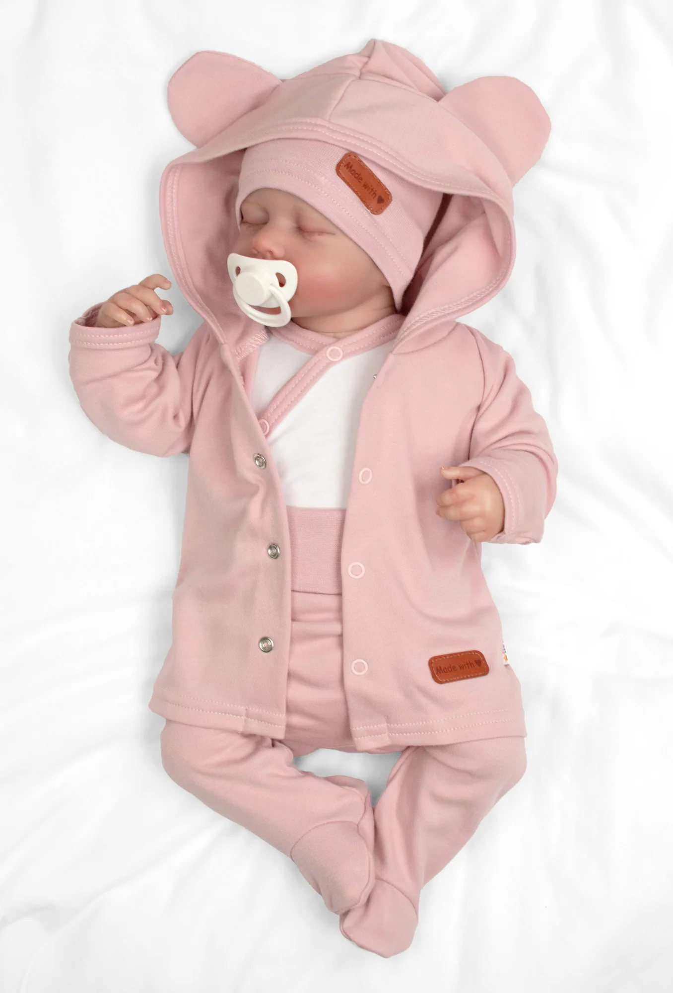 Baby Nellys Bavlněná souprava pro miminko 6D, Made with love, pudr.růžová, vel.50