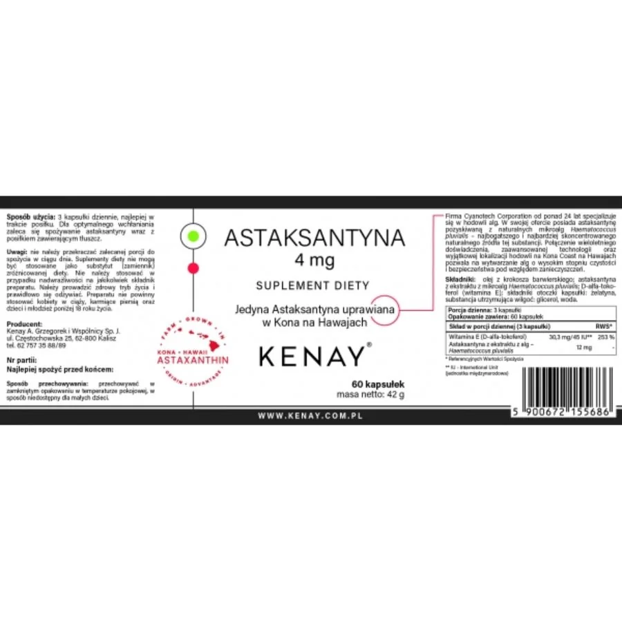 Kenay Astaxanthin 4 mg 60 kapslí
