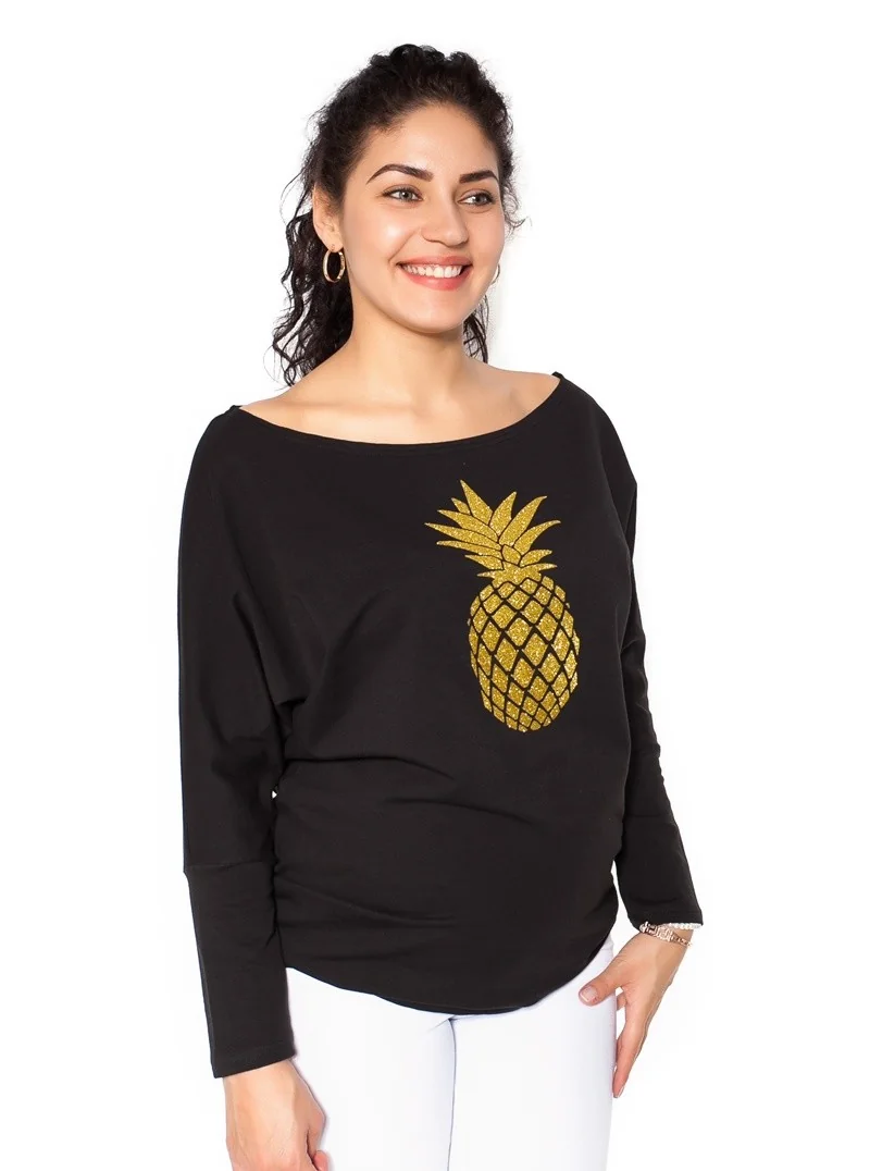 bemaamaa Těhotenská mikina, triko Ananas - černé - M