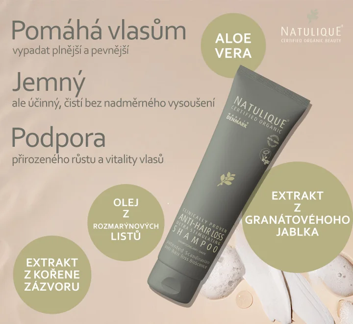 Natulique Anti-Hair Loss Shampoo. Pomáhá vlasům vypadat plnější. Jemný ale účinný, čistí bez nadměrného vysoušení. Podpora přirozeného růstu a vitality vlasů. Natulique Anti-Hair Loss Shampoo. Pomáhá vlasům vypadat plnější. Jemný ale účinný, čistí bez nadměrného vysoušení. Podpora přirozeného růstu a vitality vlasů.
