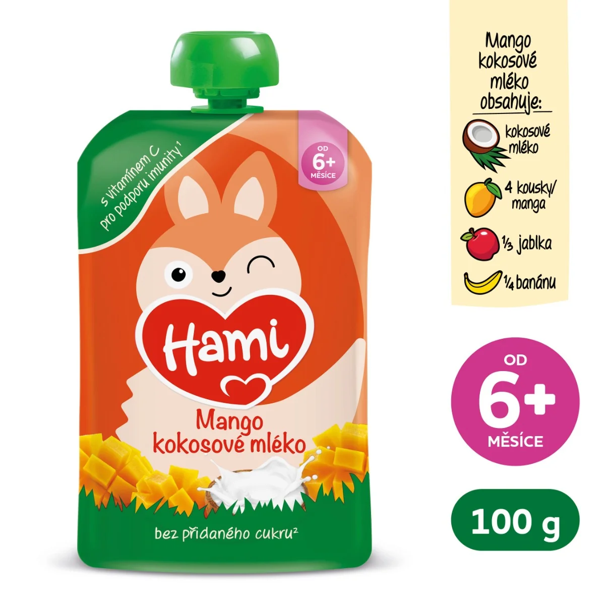 Hami Mango, kokosové mléko 6m+ kapsička 100 g