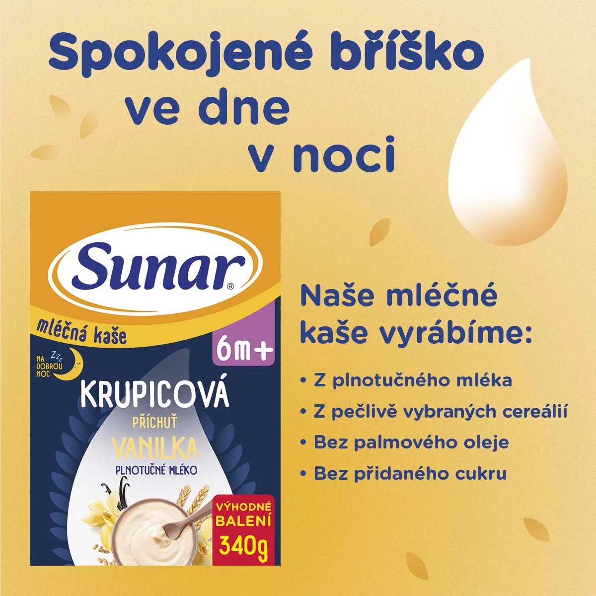 Sunar Mléčná krupicová kaše na dobrou noc vanilková XXL balení 340 g