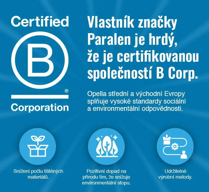 Certified Corporation. Vlastník značky Paralen je hrdý, že je certifikovanou společností B Corp. Certified Corporation. Vlastník značky Paralen je hrdý, že je certifikovanou společností B Corp.