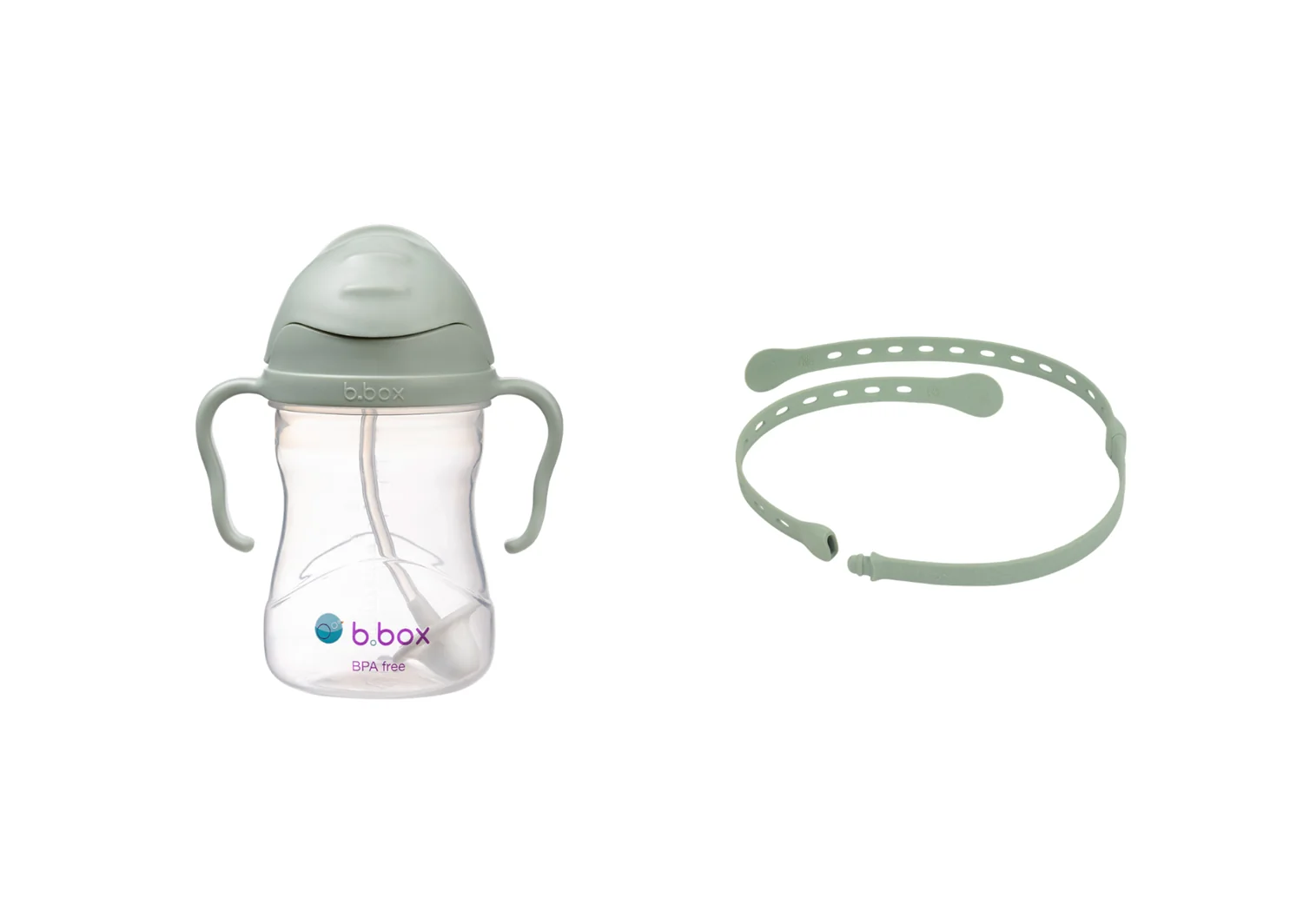 B.BOX Hrneček s brčkem 240 ml + Univerzální silikonový pásek - set zelený